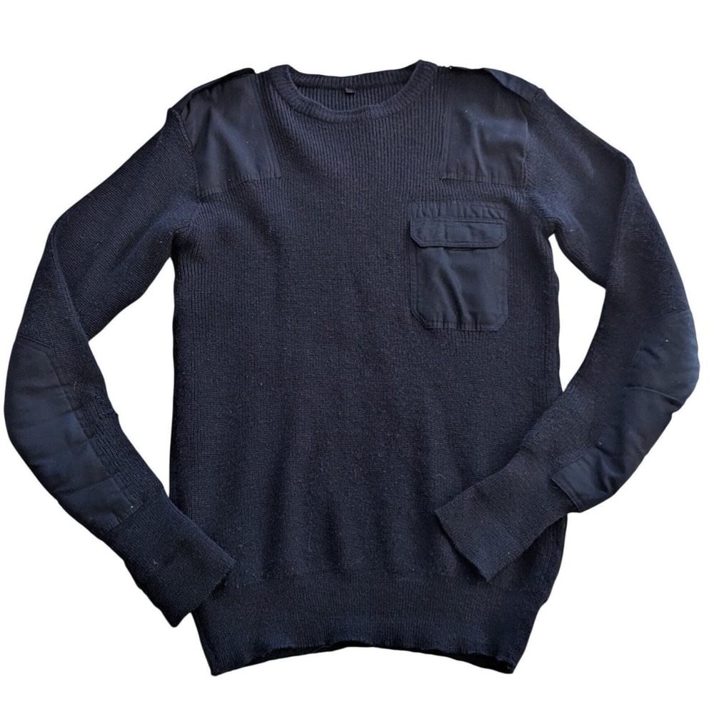 VTG‎ German Virgin Wool RW Sweater Navy Blue Military Commando Mens L Tactical m